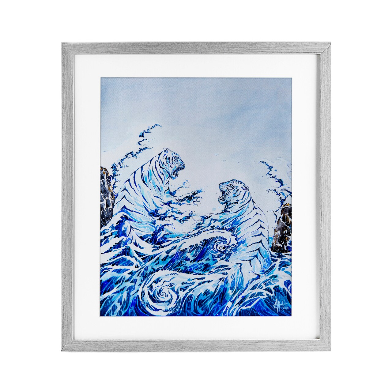 Stupell Industries Crashing Waves Tigers Framed Print Under Glass, design by Marc Allante